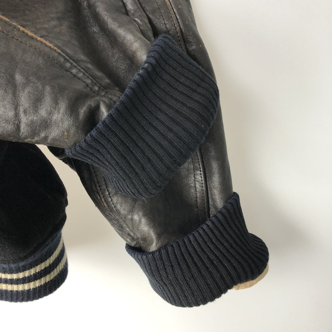 1980'S Avirex G-2 Padded Wool and Leather Sleeve Varsity Jacket, Men's Size Small wool black type Vintage Second Hand