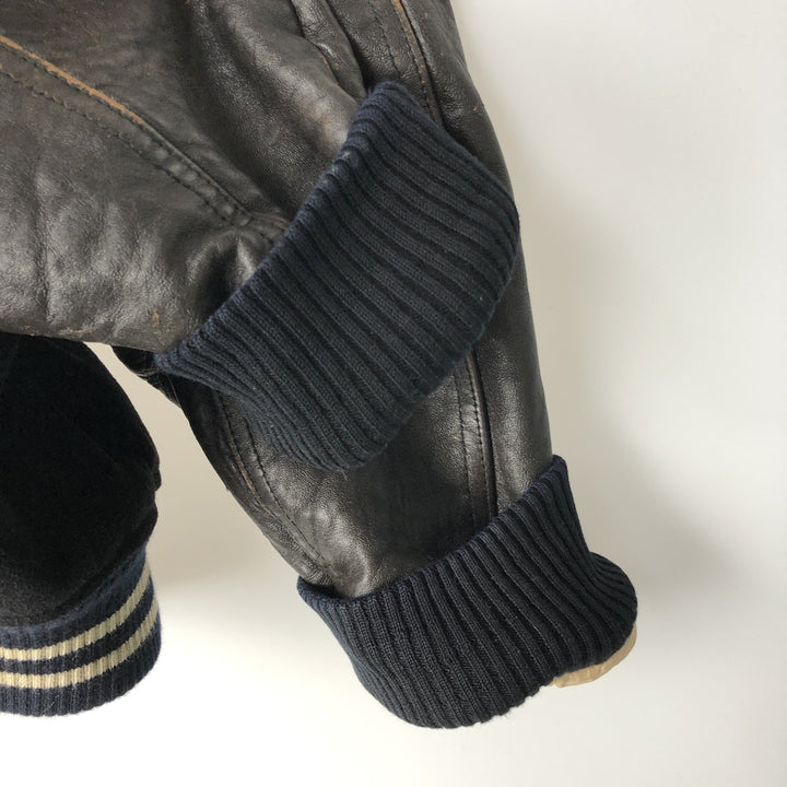 1980'S Avirex G-2 Padded Wool and Leather Sleeve Varsity Jacket, Men's Size Small wool black type Vintage Second Hand