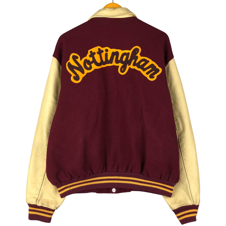 Settlemeyers SETTLEMIERS Collared Leather and Wool Button-Down Varsity Jacket with Pin Badge, Men's XXL wool wine-red Vintage Second Hand