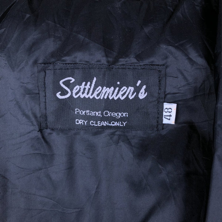 Settlemeyers SETTLEMIERS Collared Leather and Wool Button-Down Varsity Jacket with Pin Badge, Men's XXL wool wine-red Vintage Second Hand