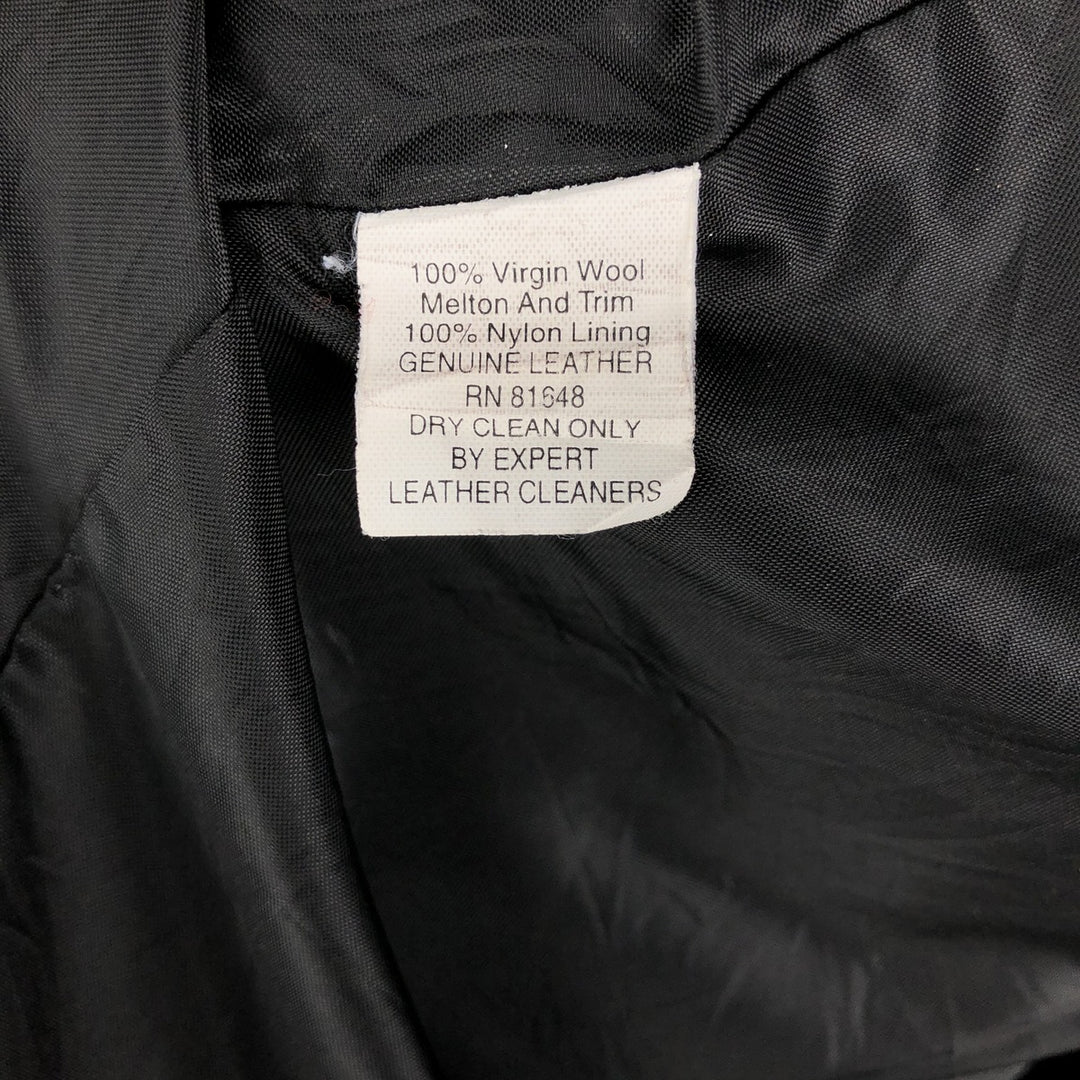 Settlemeyers SETTLEMIERS Collared Leather and Wool Button-Down Varsity Jacket with Pin Badge, Men's XXL wool wine-red Vintage Second Hand