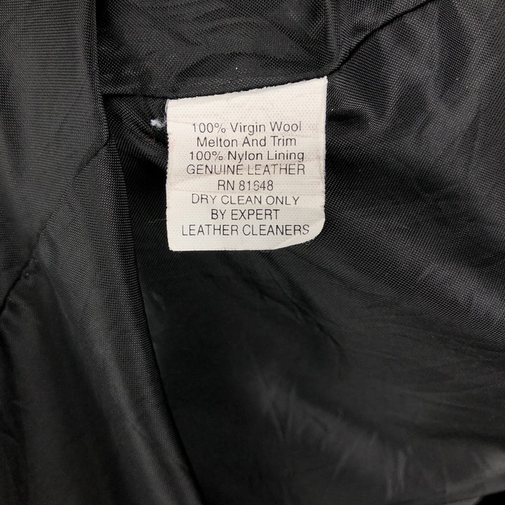 Settlemeyers SETTLEMIERS Collared Leather and Wool Button-Down Varsity Jacket with Pin Badge, Men's XXL wool wine-red Vintage Second Hand