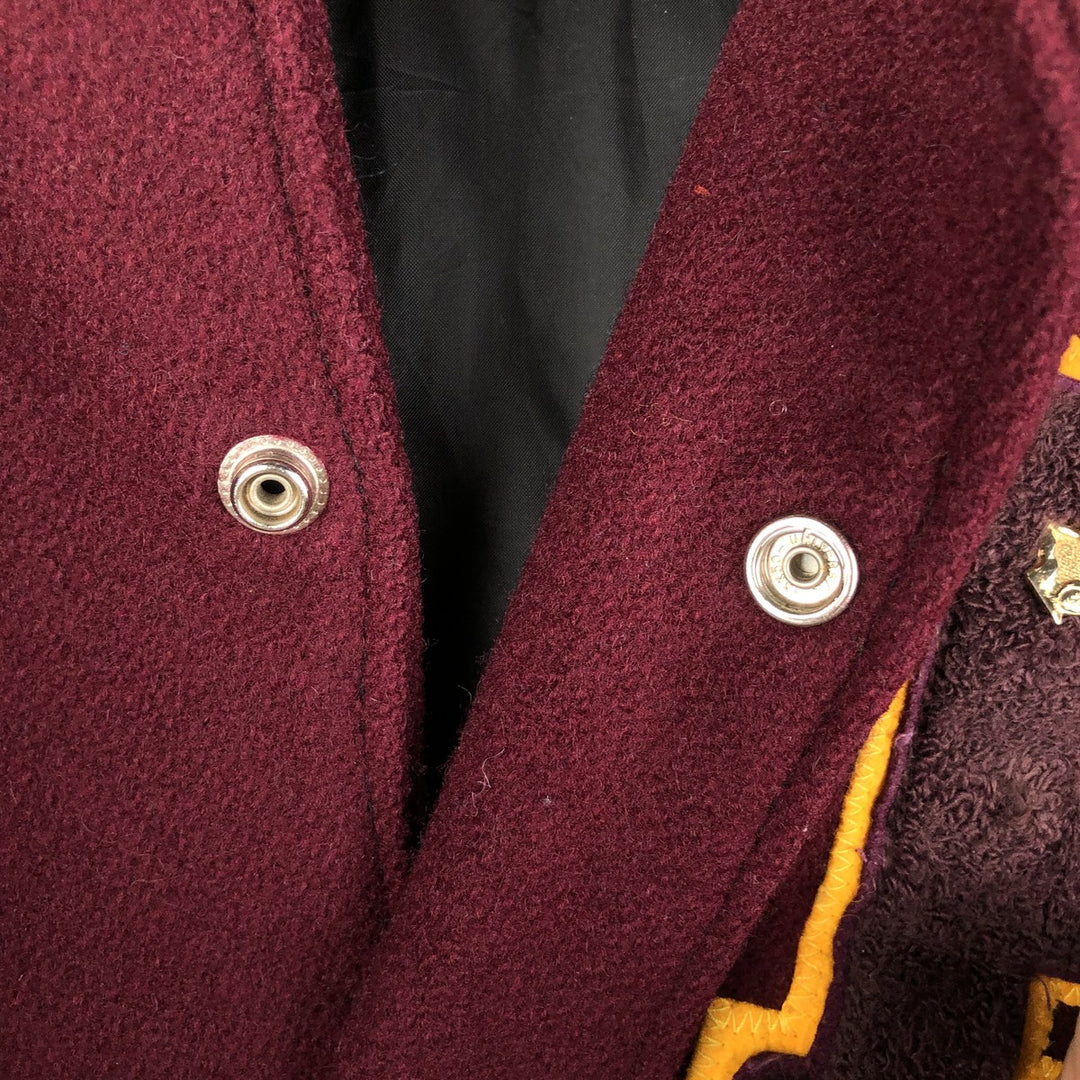 Settlemeyers SETTLEMIERS Collared Leather and Wool Button-Down Varsity Jacket with Pin Badge, Men's XXL wool wine-red Vintage Second Hand