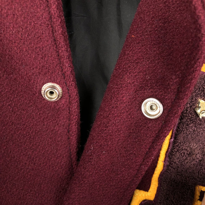 Settlemeyers SETTLEMIERS Collared Leather and Wool Button-Down Varsity Jacket with Pin Badge, Men's XXL wool wine-red Vintage Second Hand