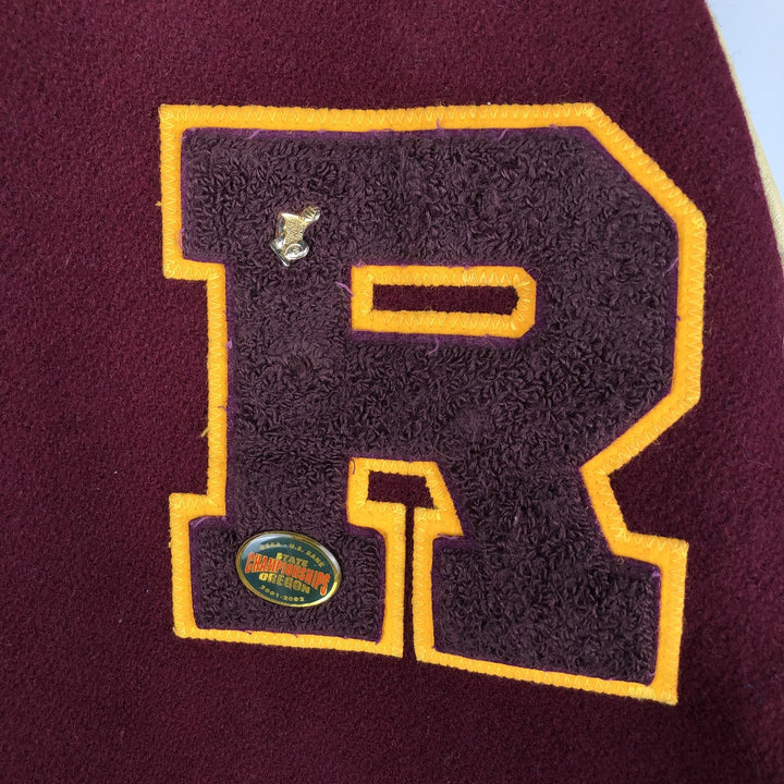 Settlemeyers SETTLEMIERS Collared Leather and Wool Button-Down Varsity Jacket with Pin Badge, Men's XXL wool wine-red Vintage Second Hand