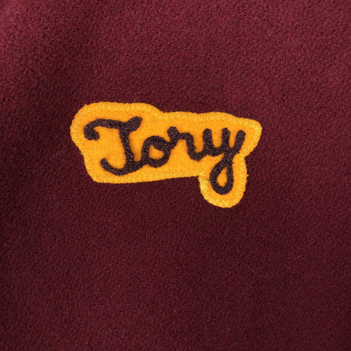 Settlemeyers SETTLEMIERS Collared Leather and Wool Button-Down Varsity Jacket with Pin Badge, Men's XXL wool wine-red Vintage Second Hand