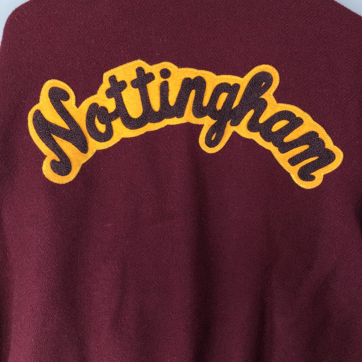 Settlemeyers SETTLEMIERS Collared Leather and Wool Button-Down Varsity Jacket with Pin Badge, Men's XXL wool wine-red Vintage Second Hand