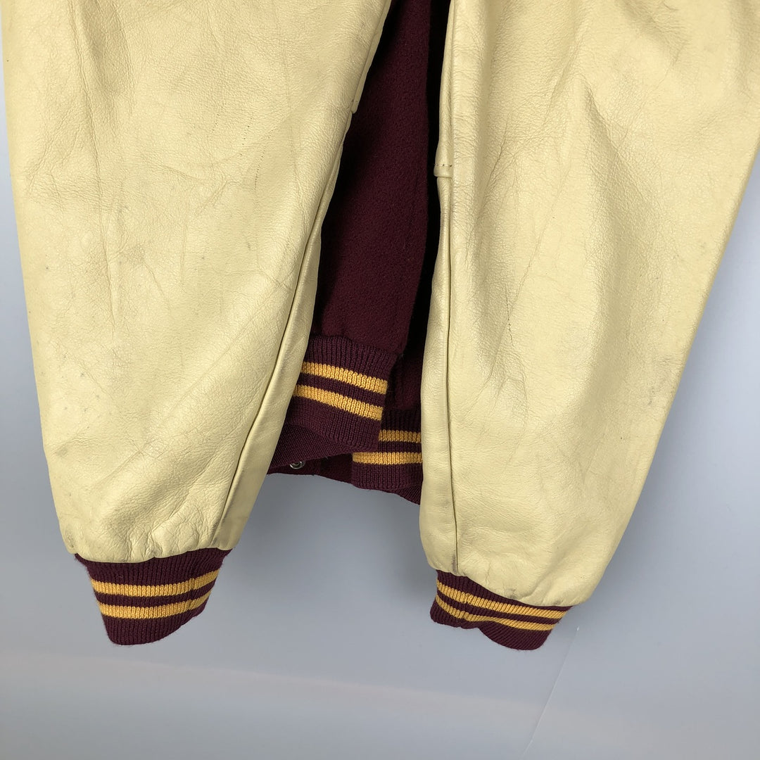 Settlemeyers SETTLEMIERS Collared Leather and Wool Button-Down Varsity Jacket with Pin Badge, Men's XXL wool wine-red Vintage Second Hand