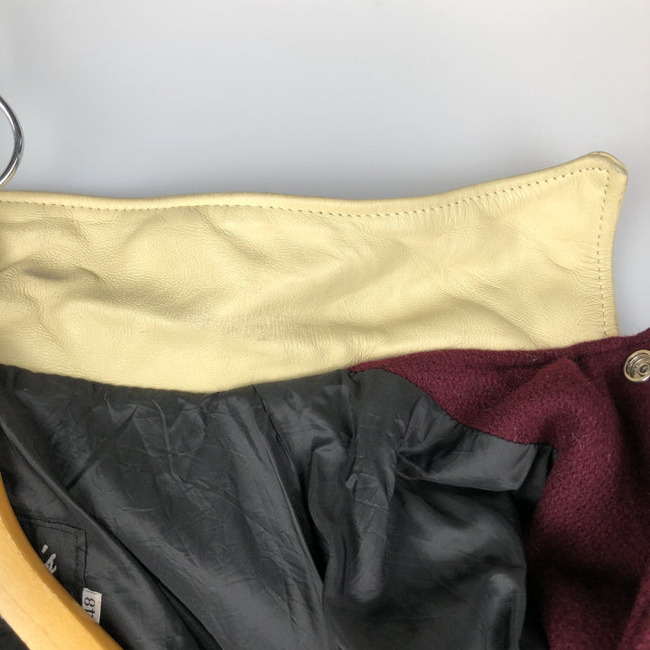 Settlemeyers SETTLEMIERS Collared Leather and Wool Button-Down Varsity Jacket with Pin Badge, Men's XXL wool wine-red Vintage Second Hand