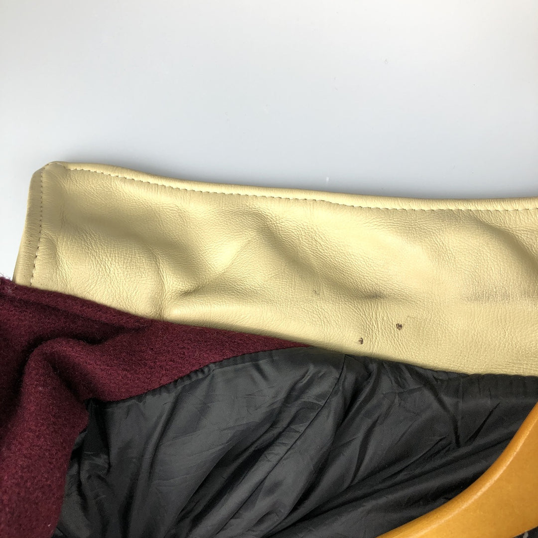 Settlemeyers SETTLEMIERS Collared Leather and Wool Button-Down Varsity Jacket with Pin Badge, Men's XXL wool wine-red Vintage Second Hand