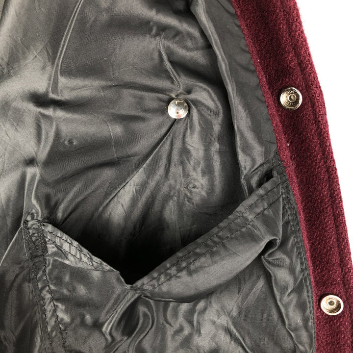 Settlemeyers SETTLEMIERS Collared Leather and Wool Button-Down Varsity Jacket with Pin Badge, Men's XXL wool wine-red Vintage Second Hand