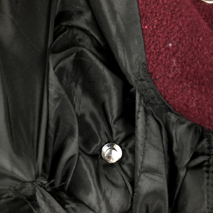 Settlemeyers SETTLEMIERS Collared Leather and Wool Button-Down Varsity Jacket with Pin Badge, Men's XXL wool wine-red Vintage Second Hand