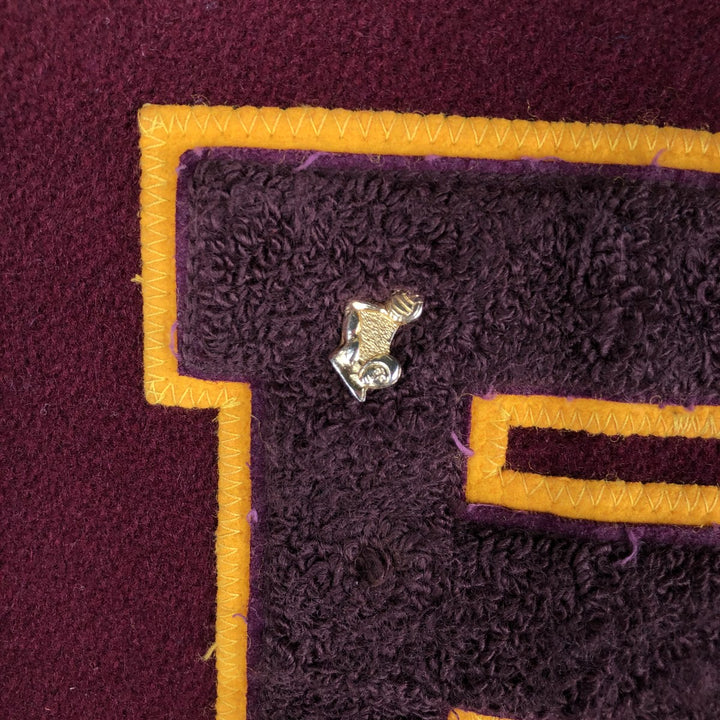 Settlemeyers SETTLEMIERS Collared Leather and Wool Button-Down Varsity Jacket with Pin Badge, Men's XXL wool wine-red Vintage Second Hand