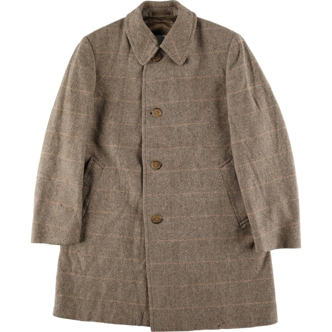 Aquascutum Check Pattern Wool Long Coat, Made in England, Men's Size M, Vintage wool Beige type Vintage Second Hand
