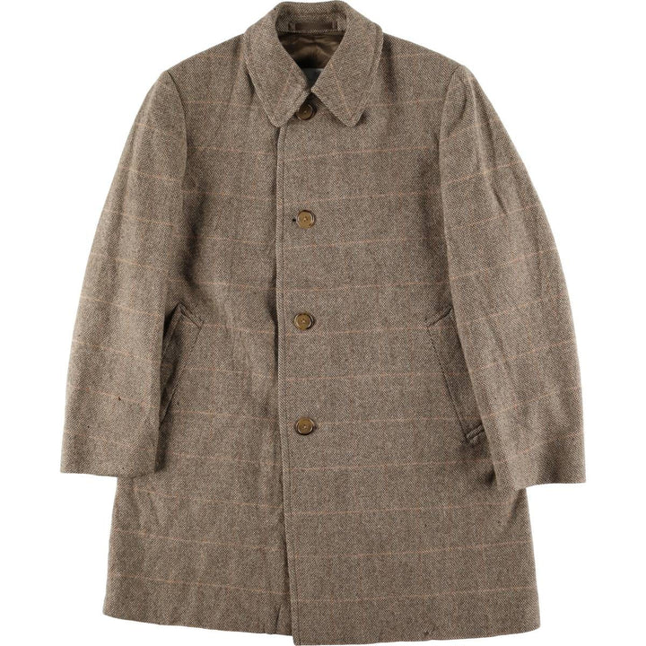 Aquascutum Check Pattern Wool Long Coat, Made in England, Men's Size M, Vintage wool Beige type Vintage Second Hand