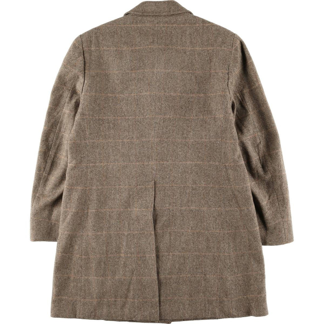 Aquascutum Check Pattern Wool Long Coat, Made in England, Men's Size M, Vintage wool Beige type Vintage Second Hand