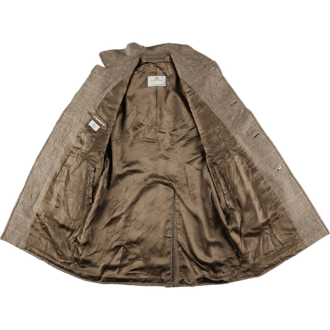 Aquascutum Check Pattern Wool Long Coat, Made in England, Men's Size M, Vintage wool Beige type Vintage Second Hand