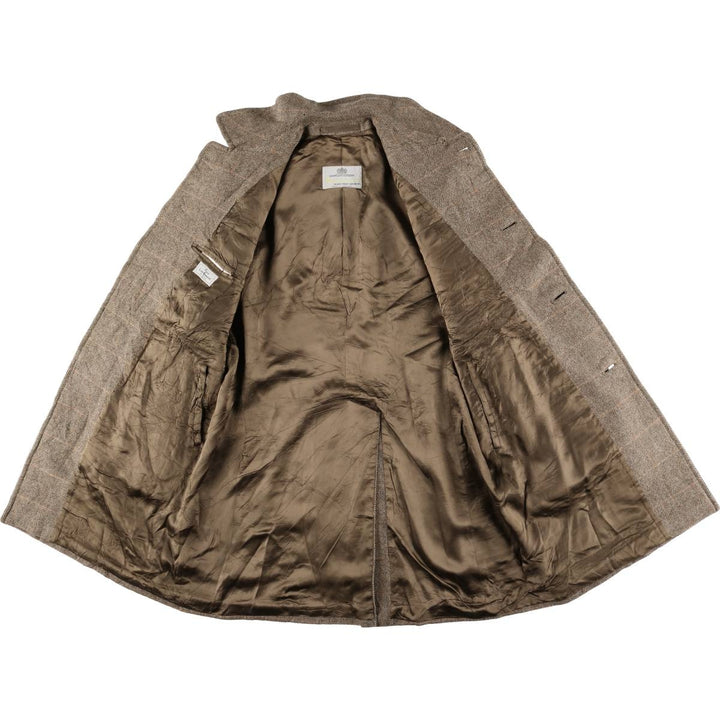 Aquascutum Check Pattern Wool Long Coat, Made in England, Men's Size M, Vintage wool Beige type Vintage Second Hand