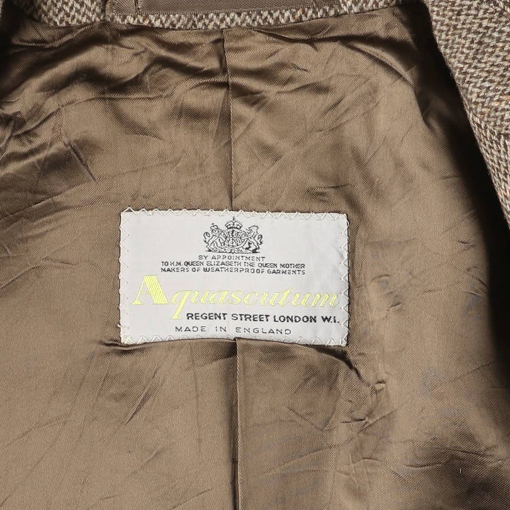 Aquascutum Check Pattern Wool Long Coat, Made in England, Men's Size M, Vintage wool Beige type Vintage Second Hand