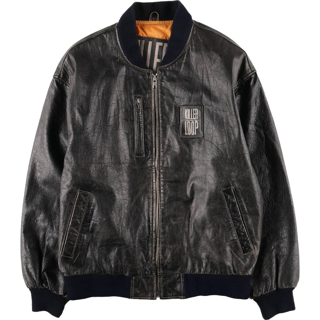 KILLER LOOP Padded Leather Blouson, Men's Size L, Vintage genuine leather black type Vintage Second Hand