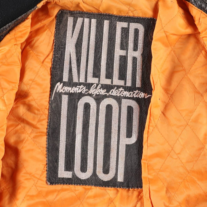 KILLER LOOP Padded Leather Blouson, Men's Size L, Vintage genuine leather black type Vintage Second Hand