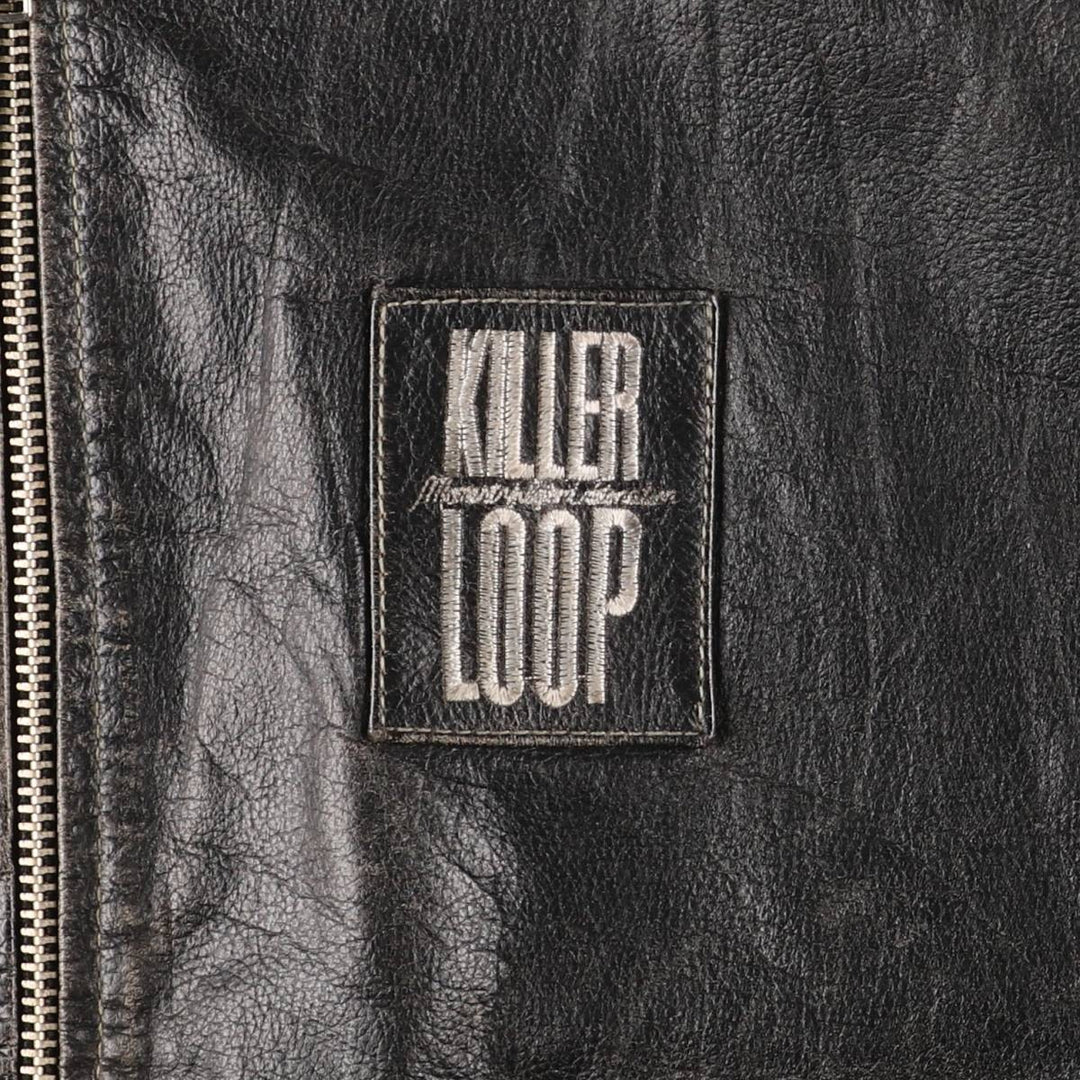 KILLER LOOP Padded Leather Blouson, Men's Size L, Vintage genuine leather black type Vintage Second Hand