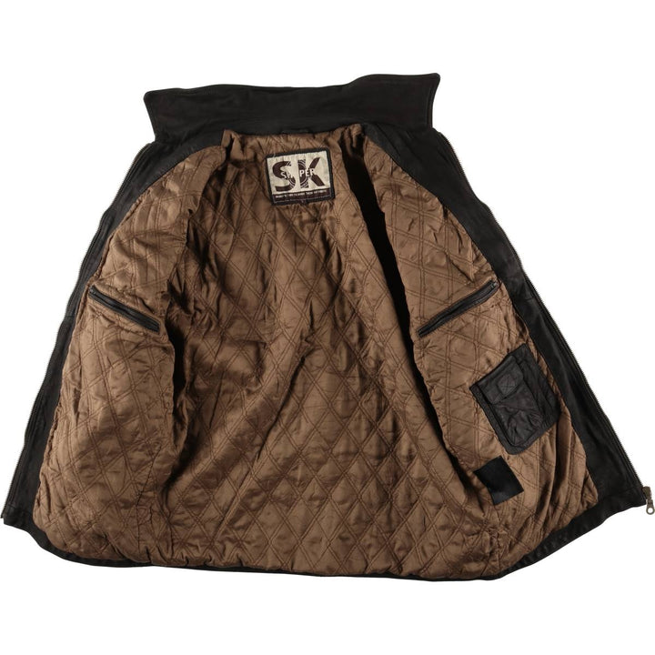 SKIPEER Swing Top Padded Leather Blouson, Men's Size L Genuine Leather Cowhide black type Vintage Second Hand