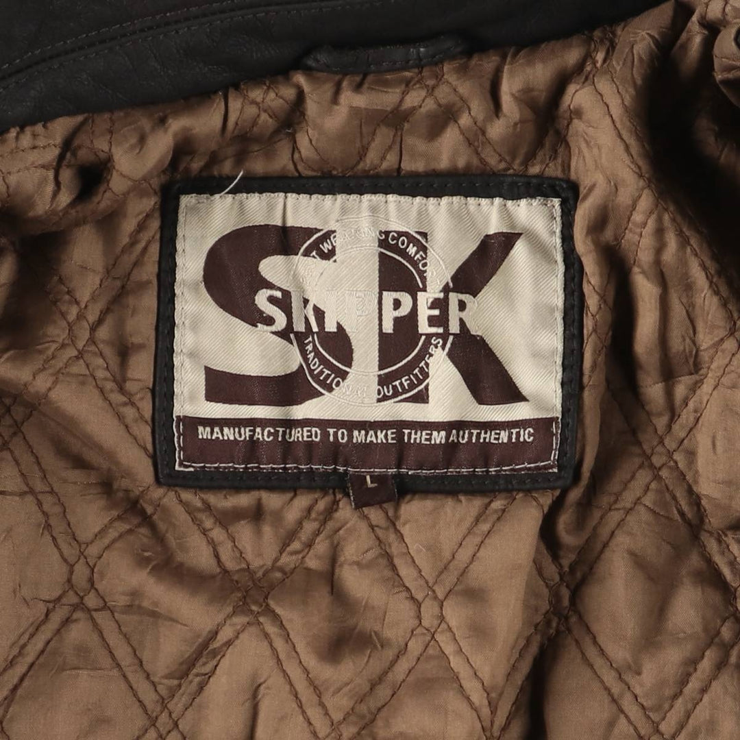 SKIPEER Swing Top Padded Leather Blouson, Men's Size L Genuine Leather Cowhide black type Vintage Second Hand