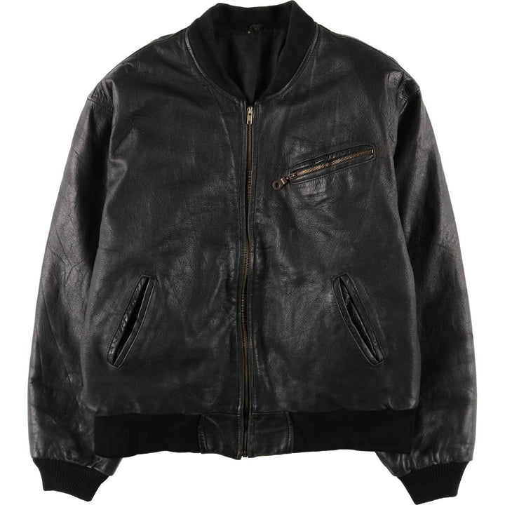 Padded leather blouson, men's size XL unclear black type Vintage Second Hand