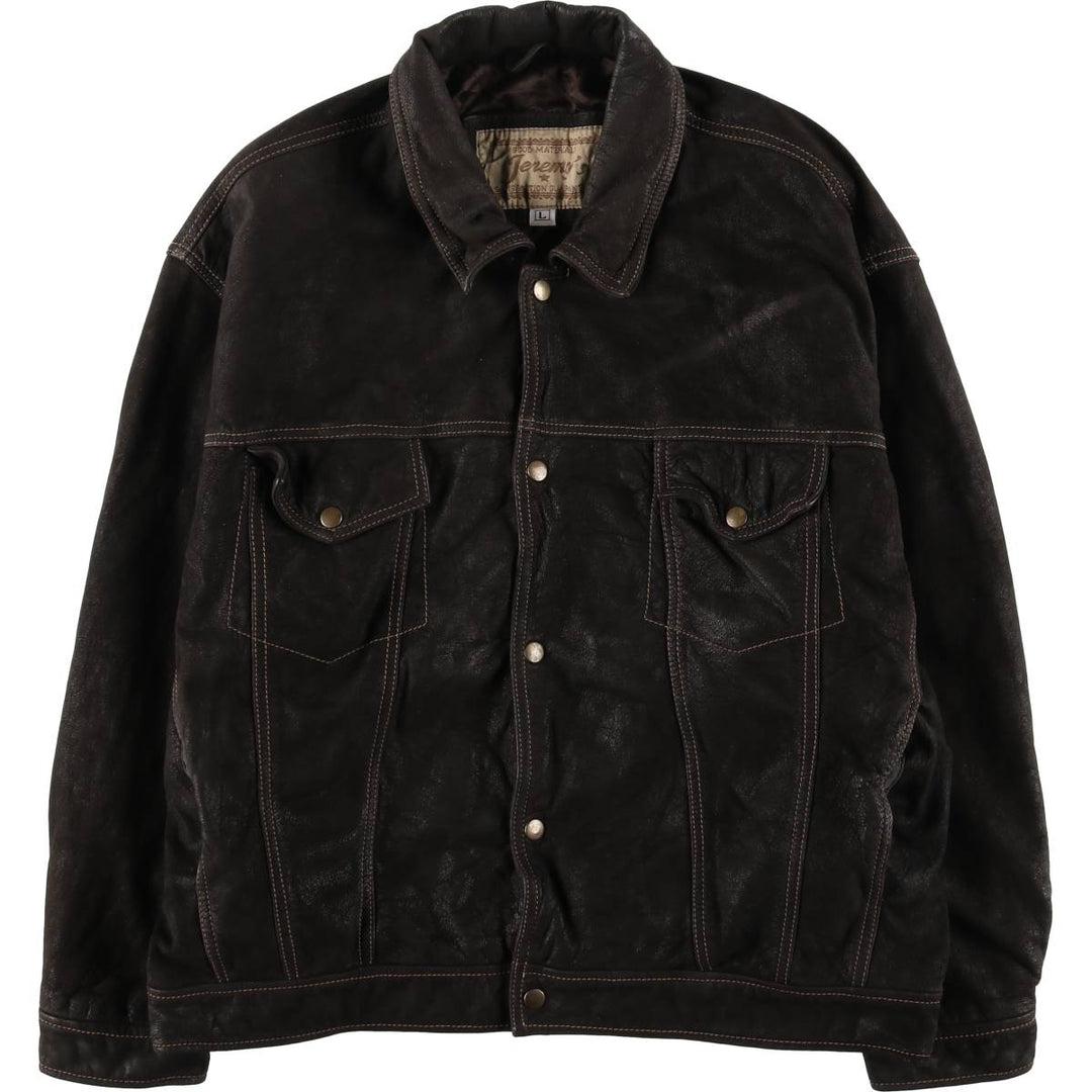 Jeremy's Vintage Padded Trucker Jacket, Men's Size L Genuine Leather Cowhide brown type Vintage Second Hand