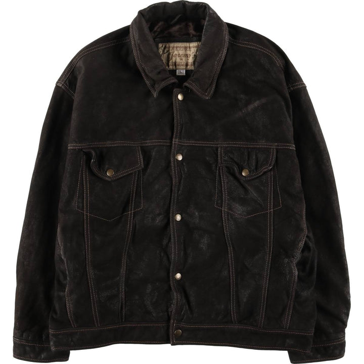 Jeremy's Vintage Padded Trucker Jacket, Men's Size L Genuine Leather Cowhide brown type Vintage Second Hand