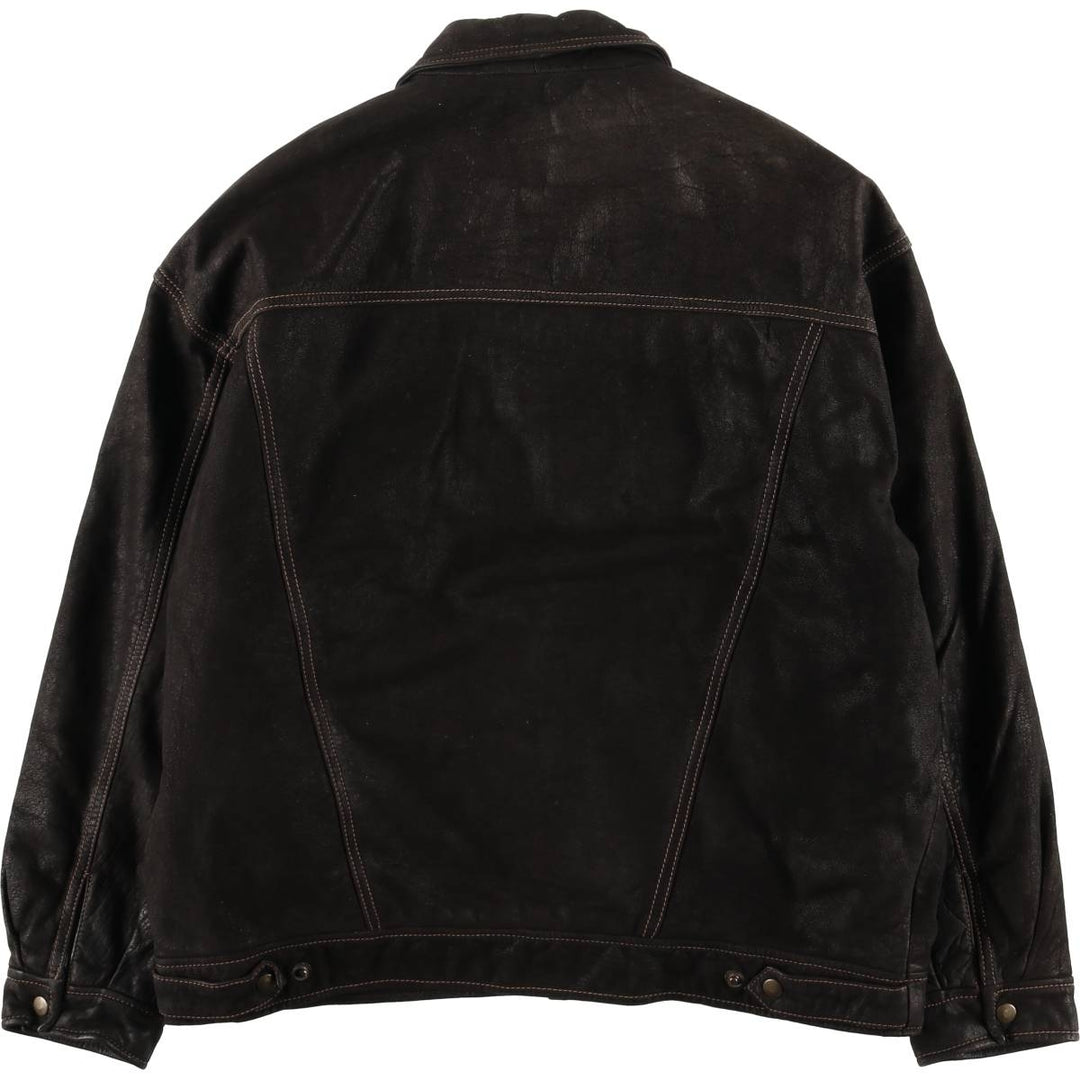 Jeremy's Vintage Padded Trucker Jacket, Men's Size L Genuine Leather Cowhide brown type Vintage Second Hand