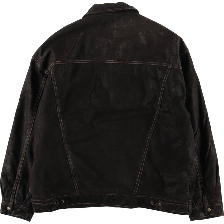 Jeremy's Vintage Padded Trucker Jacket, Men's Size L Genuine Leather Cowhide brown type Vintage Second Hand