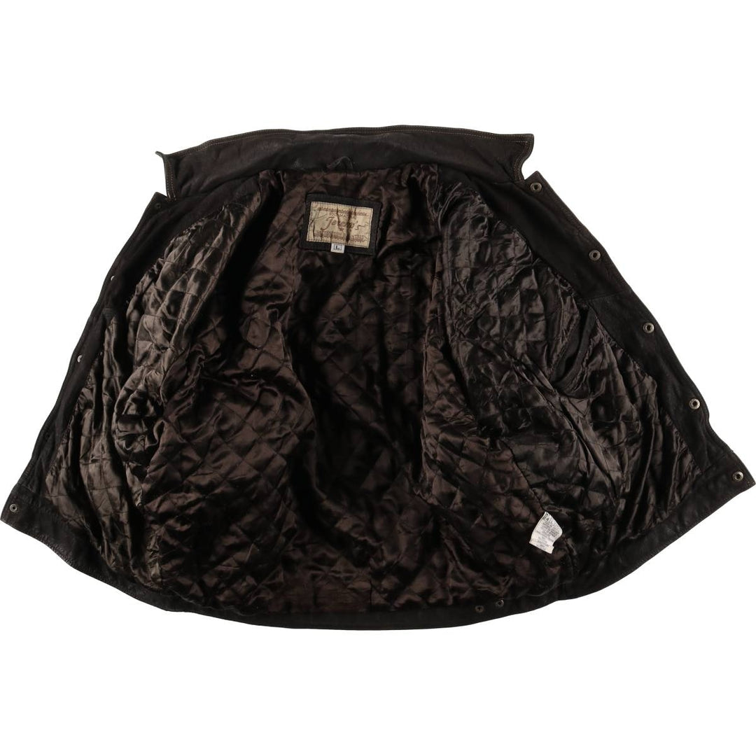 Jeremy's Vintage Padded Trucker Jacket, Men's Size L Genuine Leather Cowhide brown type Vintage Second Hand