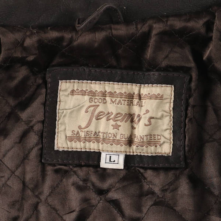 Jeremy's Vintage Padded Trucker Jacket, Men's Size L Genuine Leather Cowhide brown type Vintage Second Hand