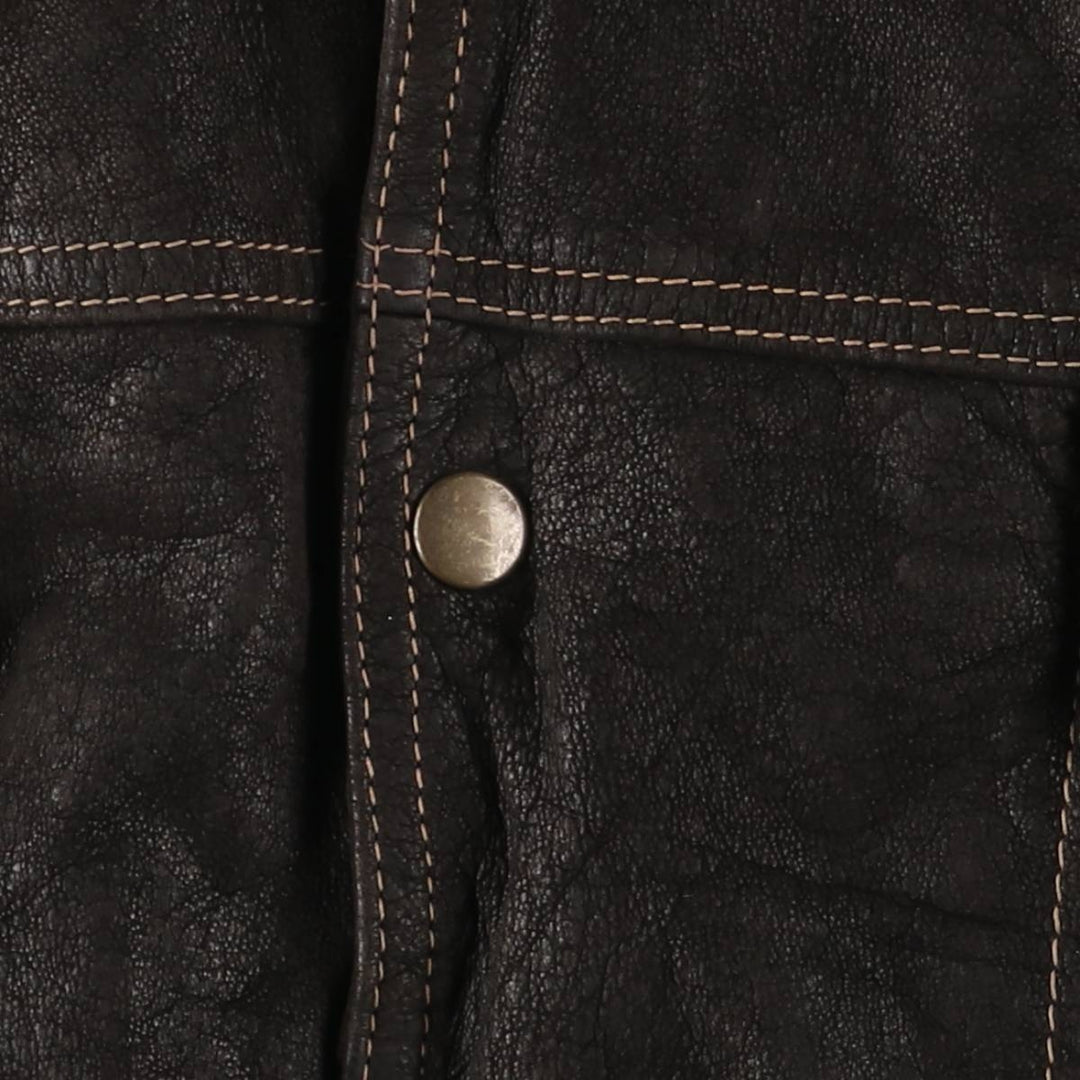 Jeremy's Vintage Padded Trucker Jacket, Men's Size L Genuine Leather Cowhide brown type Vintage Second Hand