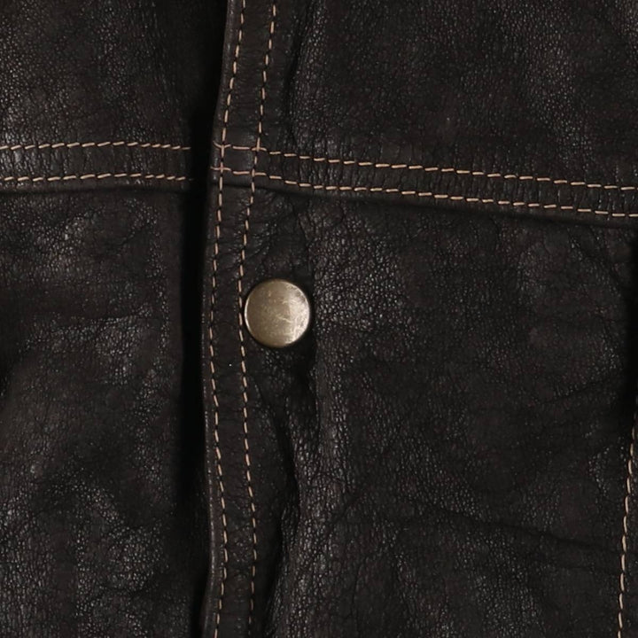 Jeremy's Vintage Padded Trucker Jacket, Men's Size L Genuine Leather Cowhide brown type Vintage Second Hand