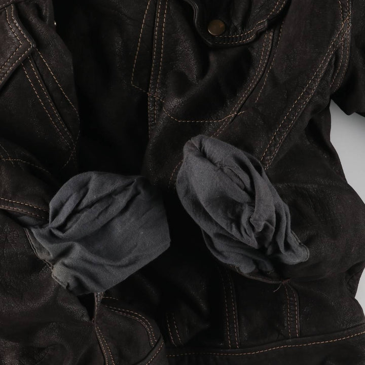 Jeremy's Vintage Padded Trucker Jacket, Men's Size L Genuine Leather Cowhide brown type Vintage Second Hand