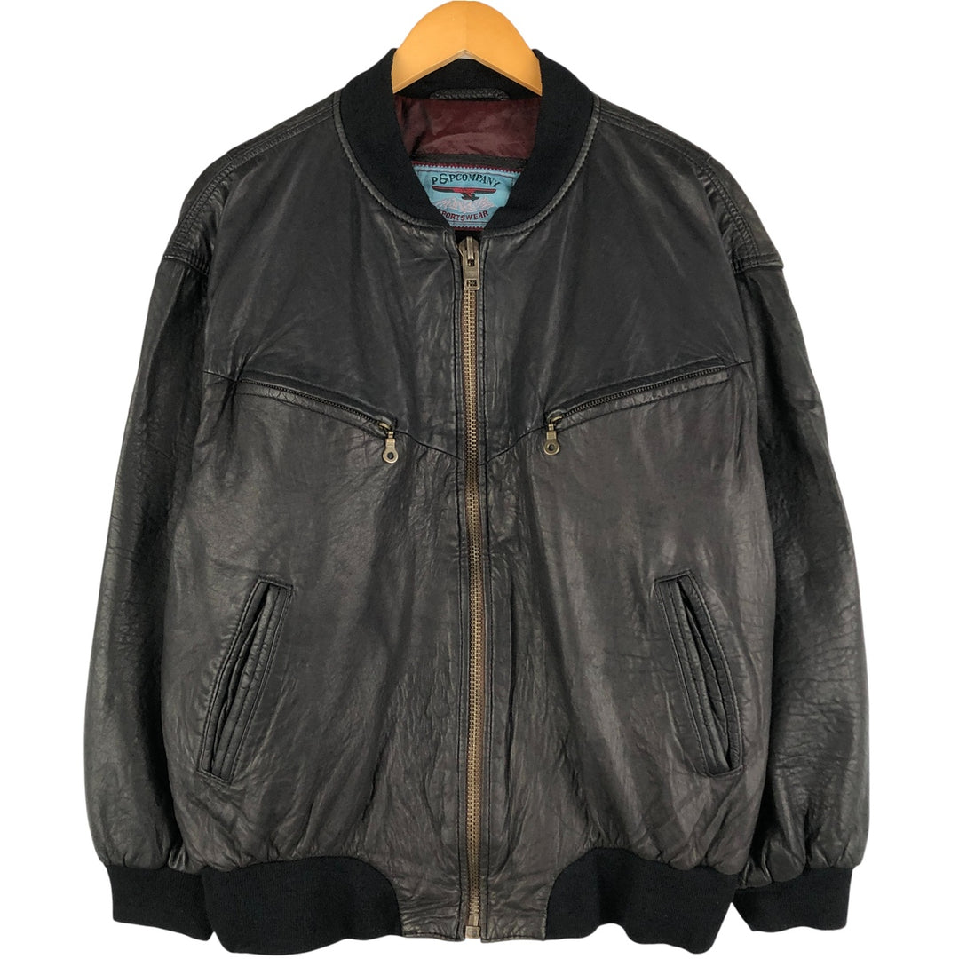 P and P COMPANY Vintage Leather Blouson, Men's XL genuine leather black type Vintage Second Hand