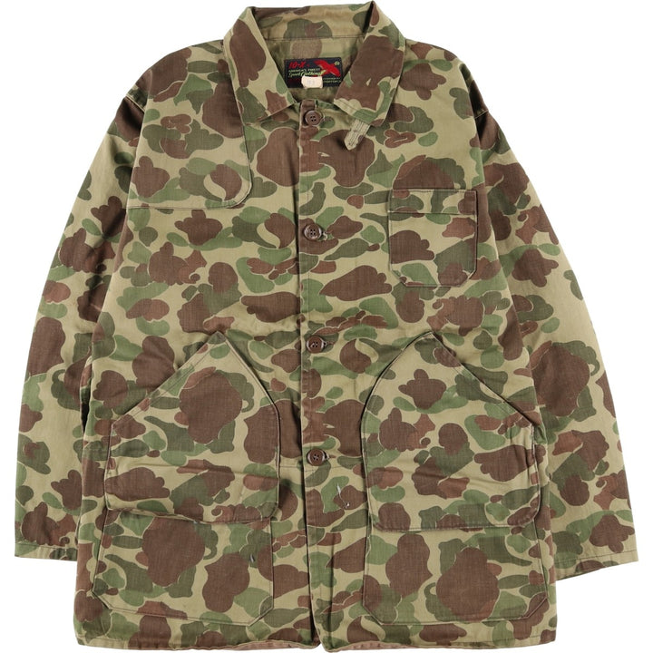 1960s-70'S 10-X America's Finest Sport Clothing Duck Hunter Camo Hunting Jacket, Made in USA, Men's Size L cotton Khaki type Vintage Second Hand
