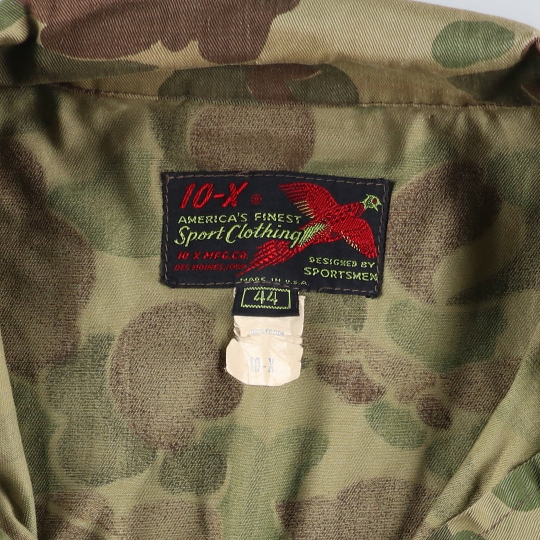 1960s-70'S 10-X America's Finest Sport Clothing Duck Hunter Camo Hunting Jacket, Made in USA, Men's Size L cotton Khaki type Vintage Second Hand