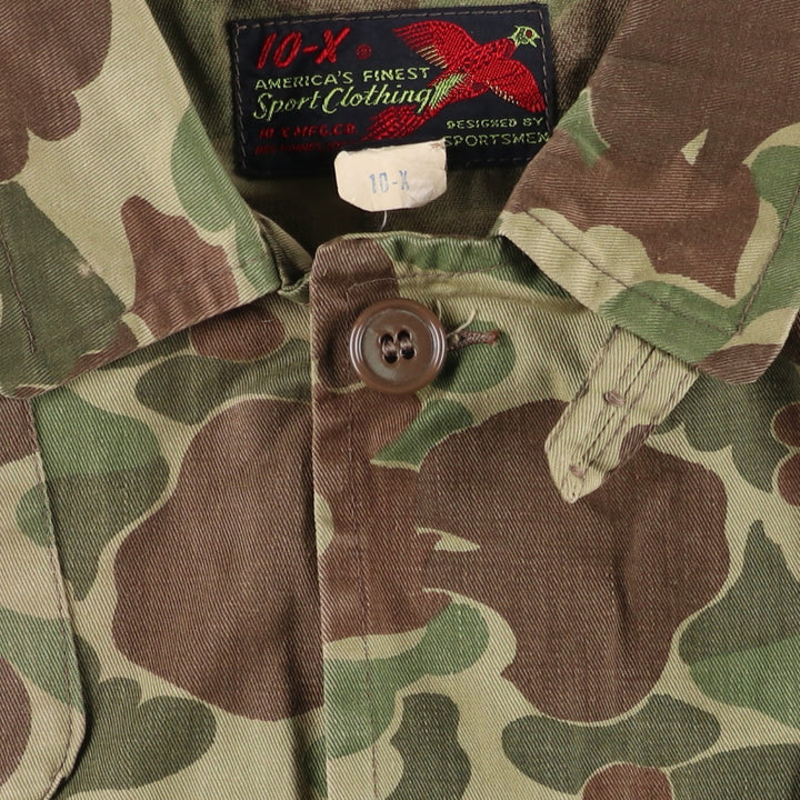 1960s-70'S 10-X America's Finest Sport Clothing Duck Hunter Camo Hunting Jacket, Made in USA, Men's Size L cotton Khaki type Vintage Second Hand