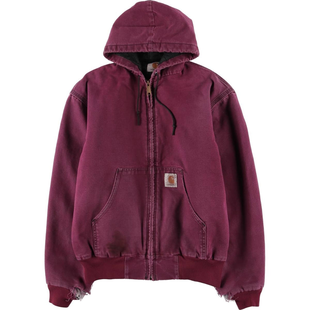 90'S Carhartt Active Jacket, Padded Duck Full-Zip Hoodie, Men's Size L, Vintage, Unknown unclear Red type red-purple Vintage Second Hand
