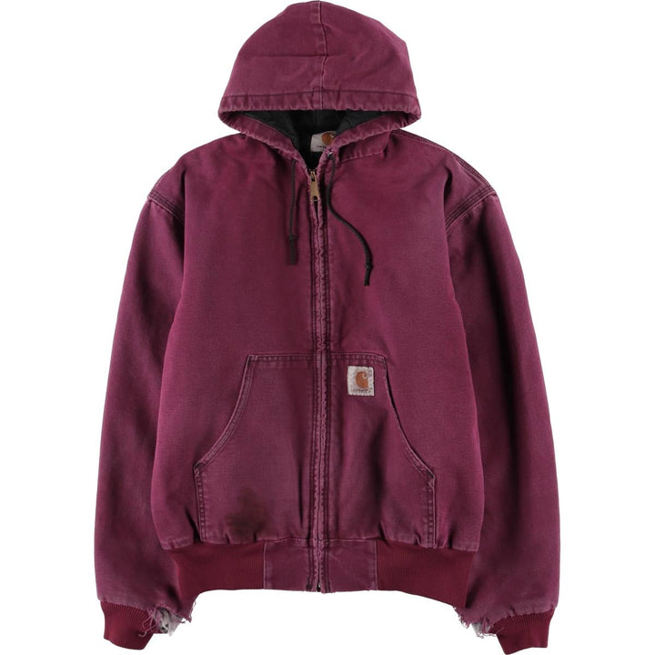 90'S Carhartt Active Jacket, Padded Duck Full-Zip Hoodie, Men's Size L, Vintage, Unknown unclear Red type red-purple Vintage Second Hand