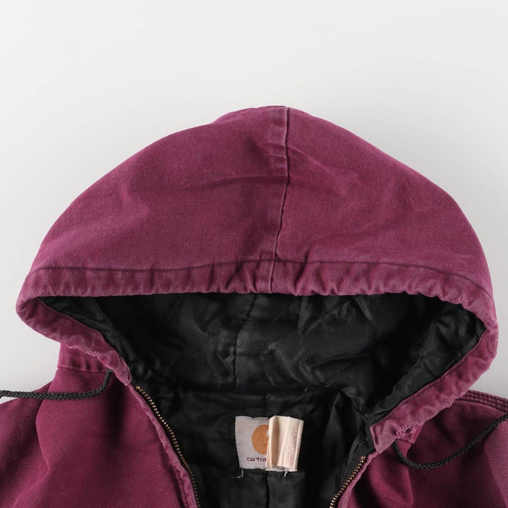 90'S Carhartt Active Jacket, Padded Duck Full-Zip Hoodie, Men's Size L, Vintage, Unknown unclear Red type red-purple Vintage Second Hand