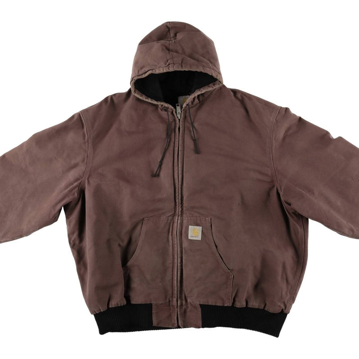 Oversized 80s-90'S Carhartt Active Jacket, Padded Duck Full-Zip Hoodie, Men's Size XXXL cotton red type reddish brown Vintage Second Hand