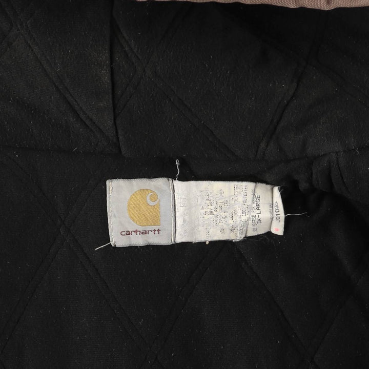 Oversized 80s-90'S Carhartt Active Jacket, Padded Duck Full-Zip Hoodie, Men's Size XXXL cotton red type reddish brown Vintage Second Hand