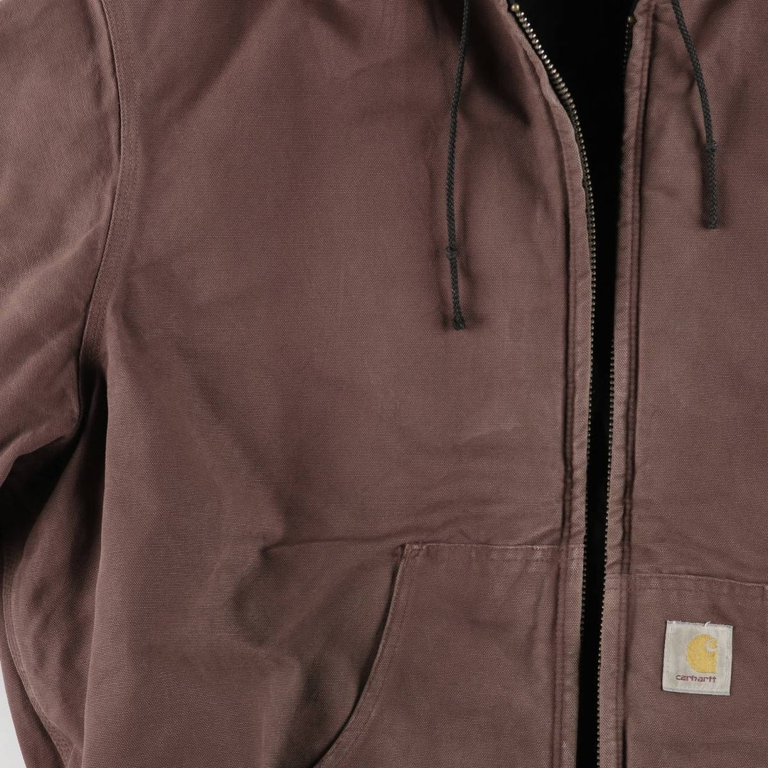 Oversized 80s-90'S Carhartt Active Jacket, Padded Duck Full-Zip Hoodie, Men's Size XXXL cotton red type reddish brown Vintage Second Hand