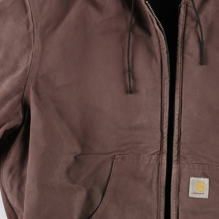 Oversized 80s-90'S Carhartt Active Jacket, Padded Duck Full-Zip Hoodie, Men's Size XXXL cotton red type reddish brown Vintage Second Hand