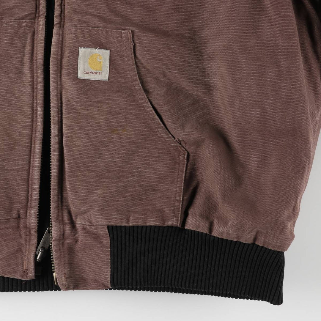 Oversized 80s-90'S Carhartt Active Jacket, Padded Duck Full-Zip Hoodie, Men's Size XXXL cotton red type reddish brown Vintage Second Hand